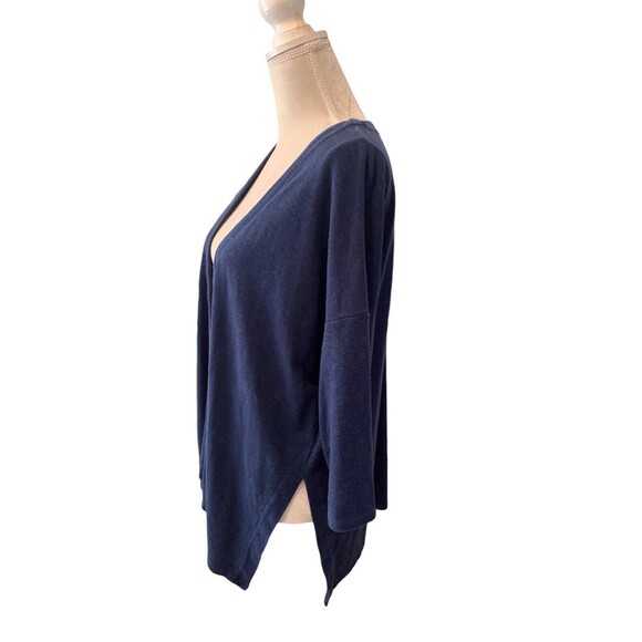 Pure Jill Linen Blend Open Cardigan Sweater Women's Med  Navy Blue 3/4 Sleeve - Picture 2 of 13